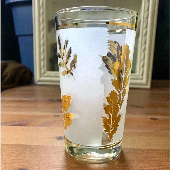 Vintage Mid Century 24k Gold Atomic Etched Set of 6 Bar Glasses Frosted w Gold - Picture 3 of 6